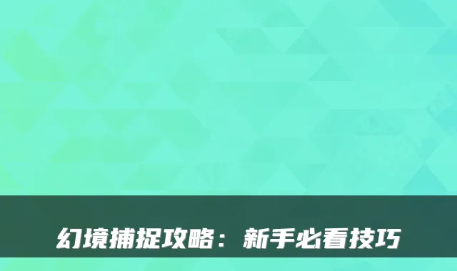 幻境捕捉攻略：新手必看技巧