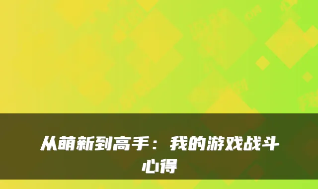 从萌新到高手：我的游戏战斗心得