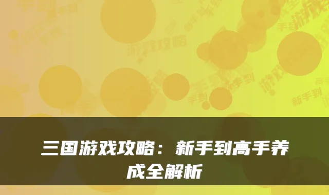 三国游戏攻略：新手到高手养成全解析