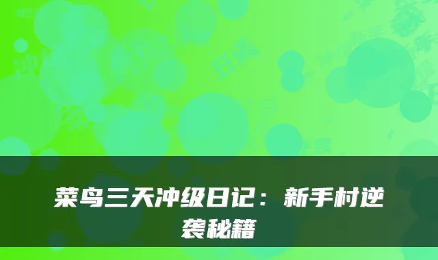 菜鸟三天冲级日记：新手村逆袭秘籍