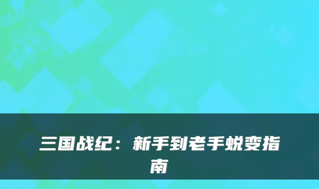 三国战纪:新手到老手蜕变指南