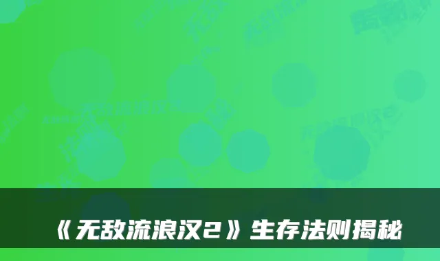 《流浪汉2》生存法则揭秘