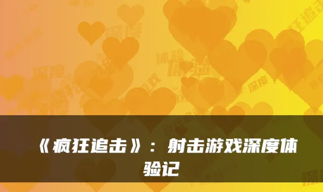 《疯狂追击》：射击游戏深度体验记