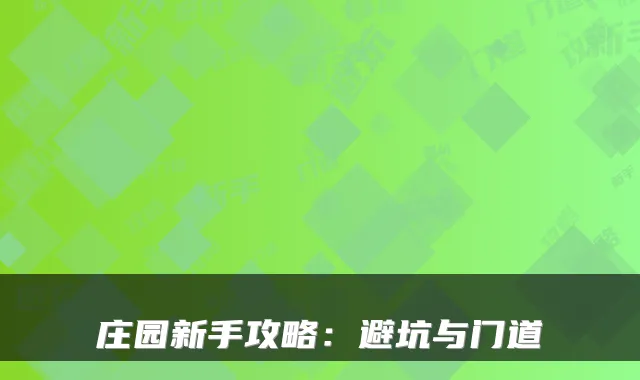庄园新手攻略：避坑与门道