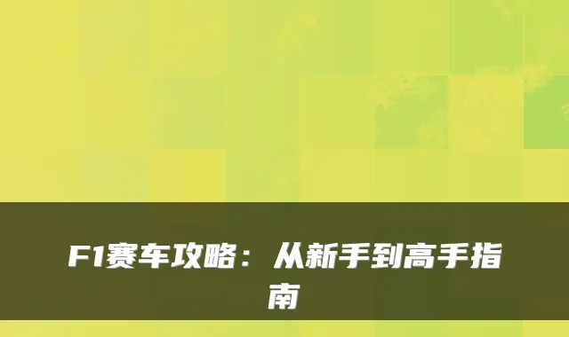 F1赛车攻略:从新手到高手指南