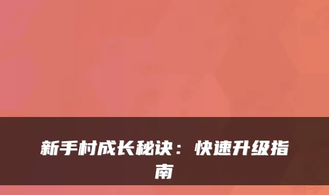 新手村成长秘诀：快速升级指南