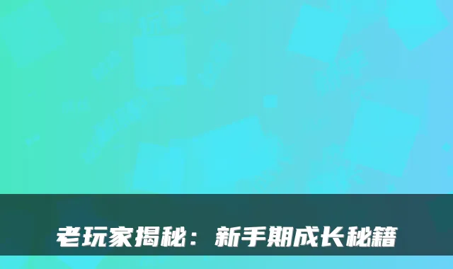 老玩家揭秘：新手期成长秘籍
