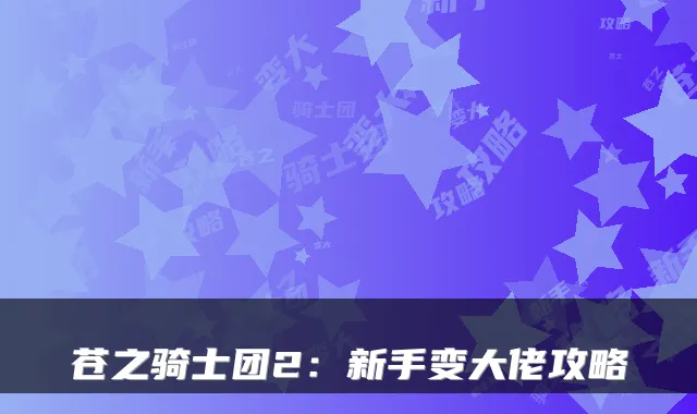 苍之骑士团2：新手变大佬攻略