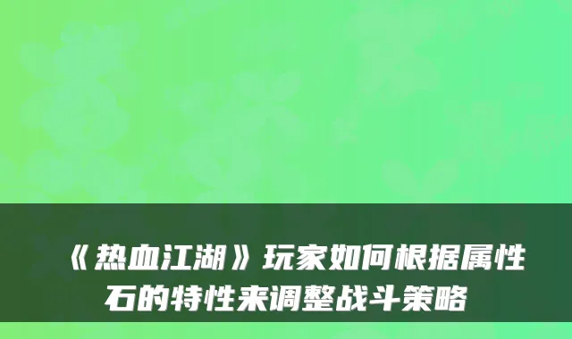 《热血江湖》玩家如何根据属性石的特性来调整战斗策略
