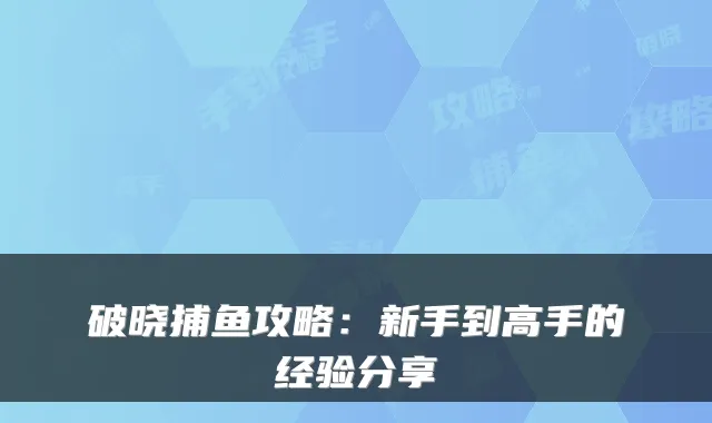 破晓捕鱼攻略：新手到高手的经验分享
