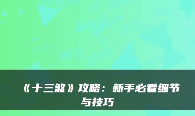 《十三煞》攻略：新手必看细节与技巧