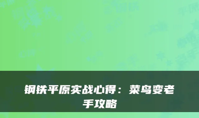 钢铁平原实战心得：菜鸟变老手攻略