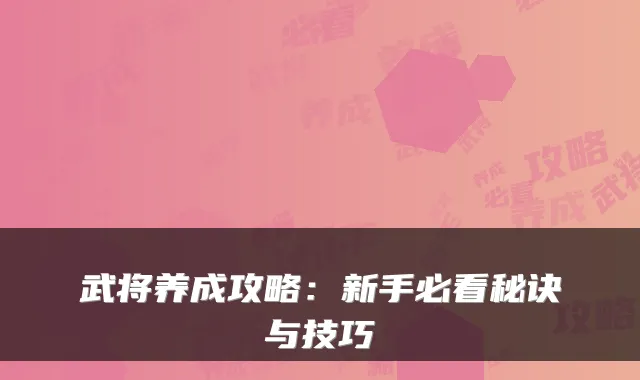 武将养成攻略：新手必看秘诀与技巧