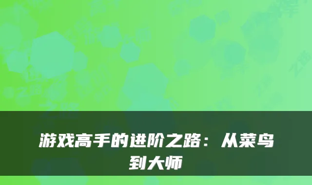 游戏高手的进阶之路：从菜鸟到大师