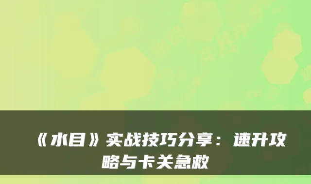 《水目》实战技巧分享：速升攻略与卡关急救