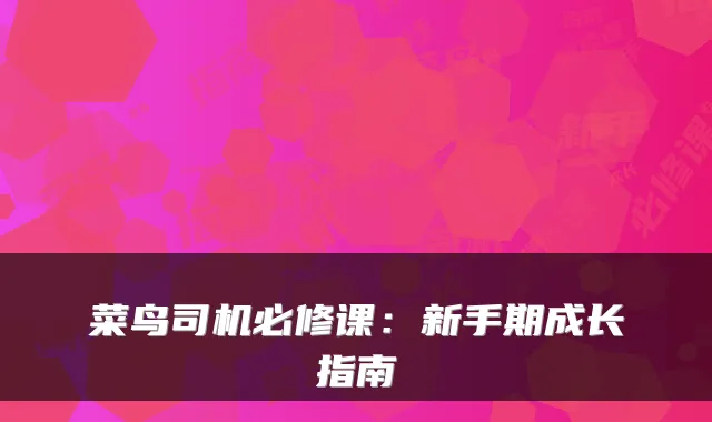 菜鸟司机必修课：新手期成长指南