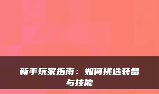 新手玩家指南：如何挑选装备与技能