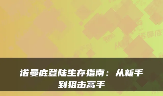 诺曼底登陆生存指南：从新手到狙击高手