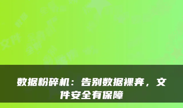 数据粉碎机：告别数据裸奔，文件安全有保障