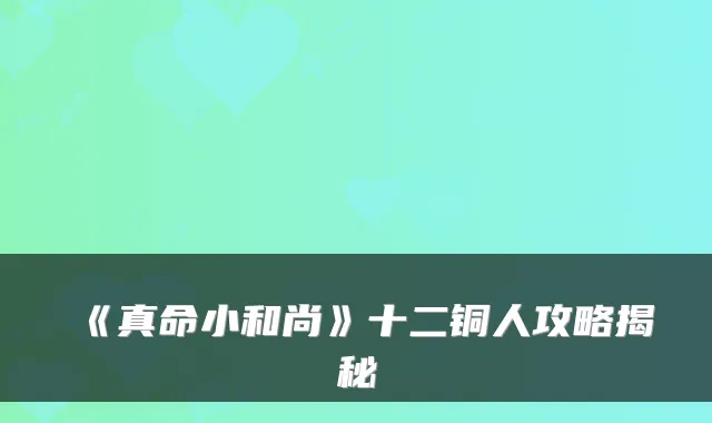 《真命小和尚》十二铜人攻略揭秘