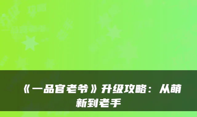 《一品官老爷》升级攻略：从萌新到老手
