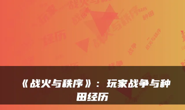 《战火与秩序》：玩家战争与种田经历