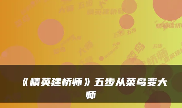 《精英建桥师》五步从菜鸟变大师