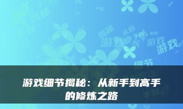 游戏细节揭秘：从新手到高手的修炼之路