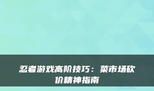 忍者游戏高阶技巧：菜市场砍价精神指南