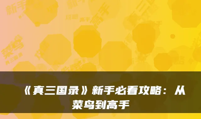 《真三国录》新手必看攻略：从菜鸟到高手