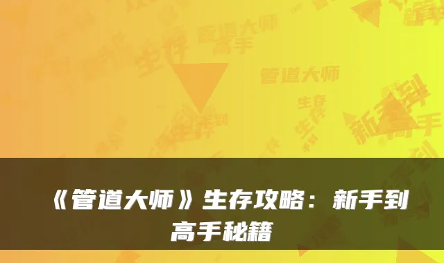《管道大师》生存攻略:新手到高手秘籍