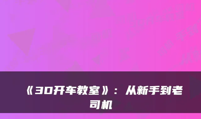 《3D开车教室》：从新手到老司机