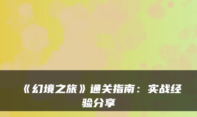 《幻境之旅》通关指南：实战经验分享