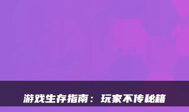 游戏生存指南：玩家不传秘籍