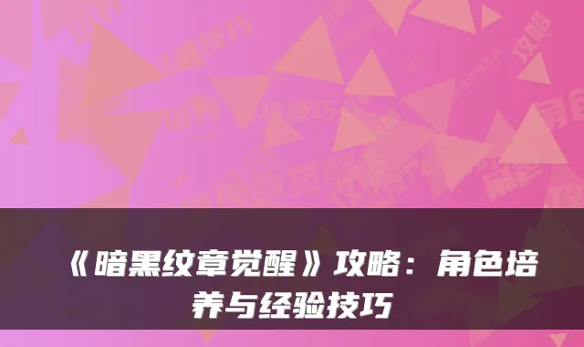 《暗黑纹章觉醒》攻略:角色培养与经验技巧