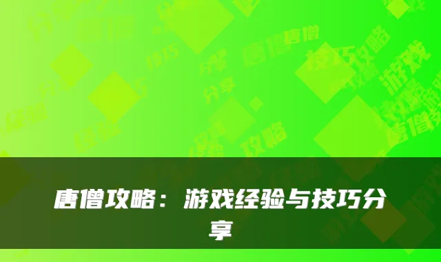 唐僧攻略：游戏经验与技巧分享