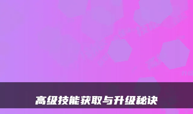 高级技能获取与升级秘诀