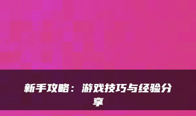 新手攻略：游戏技巧与经验分享