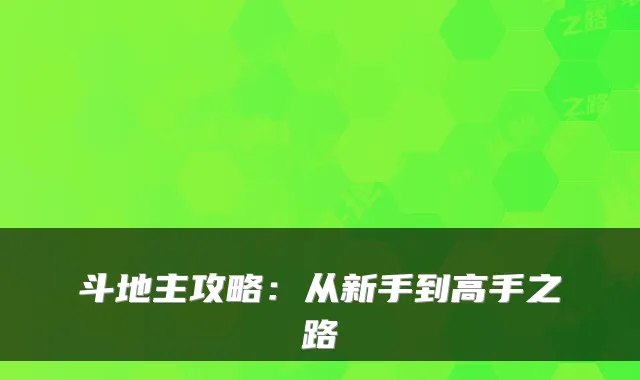 斗地主攻略:从新手到高手之路