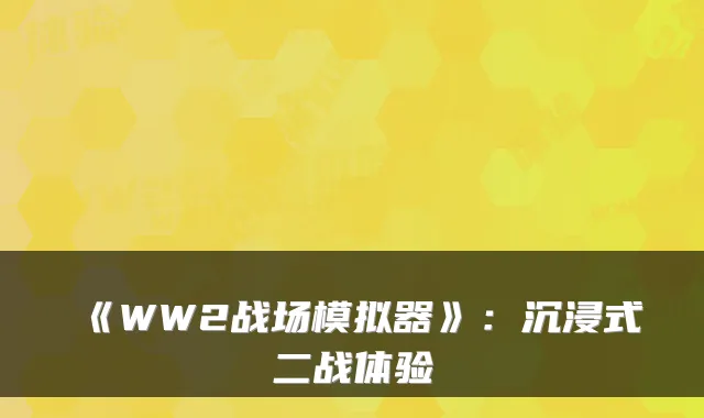 《WW2战场模拟器》：沉浸式二战体验
