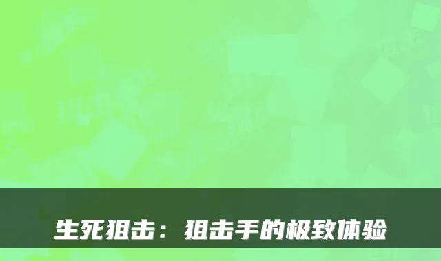 生死狙击:狙击手的体验
