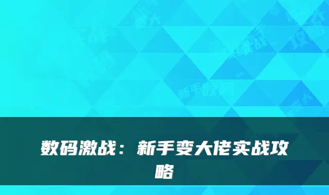 数码激战:新手变大佬实战攻略