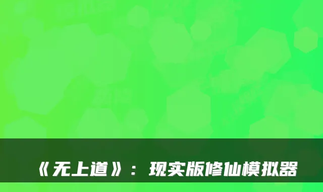 《无上道》:现实版修仙模拟器