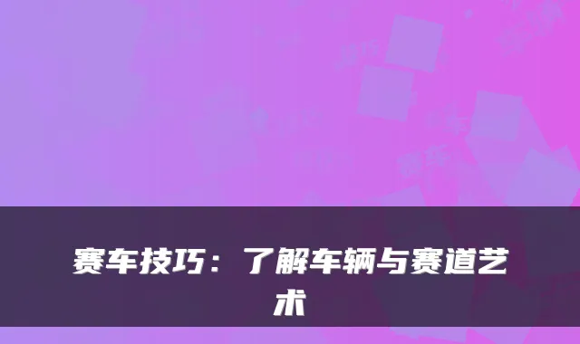 赛车技巧：了解车辆与赛道艺术