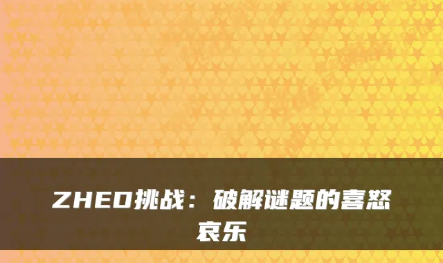 ZHED挑战：破解谜题的喜怒哀乐