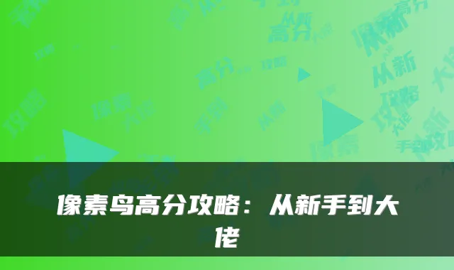 像素鸟高分攻略：从新手到大佬