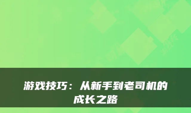 游戏技巧：从新手到老司机的成长之路