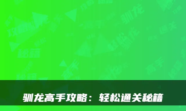 驯龙高手攻略：轻松通关秘籍