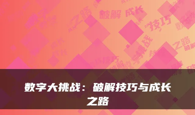 数字大挑战：破解技巧与成长之路