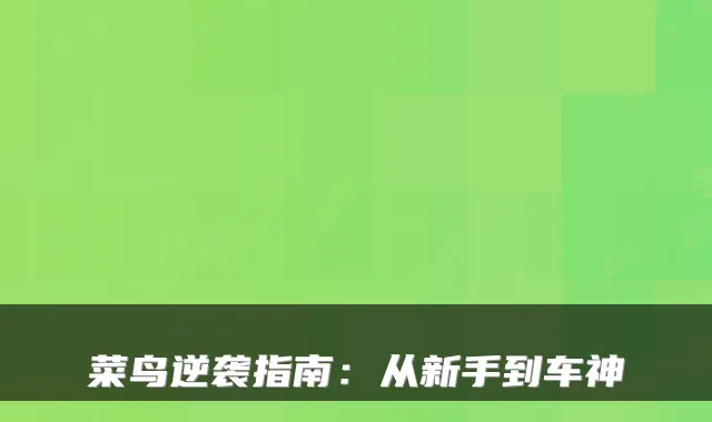 菜鸟逆袭指南：从新手到车神